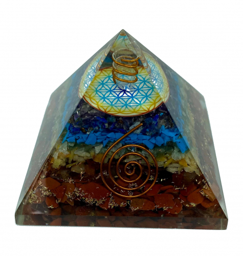 7 Chakra w Logo & Crystal Point Orgonite Reiki Pyramid -2 Inch