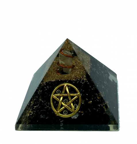 Black Tourmaline Lucky Star Symbol Orgonite Reiki Pyramid -2 Inch
