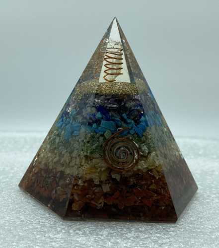 6 Faceted 7 Chakra Reiki Orgonite Pyramid - 4 INCH