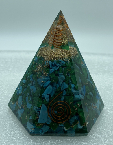 6 Faceted Blue Howlite Synthetic Malachite Reiki Orgonite Pyramid - 4 INCH
