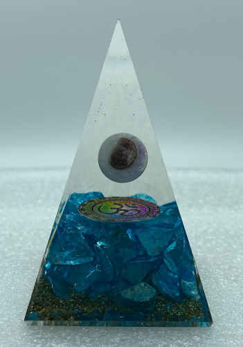 Nubian Blue Aqua Crystal Orgonite Pyramid Reiki Orgonite Pyramid - 4 INCH