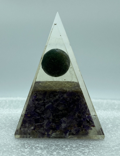 Nubian Amethyst Green Jade Sphere Reiki Orgonite Pyramid - 5 INCH