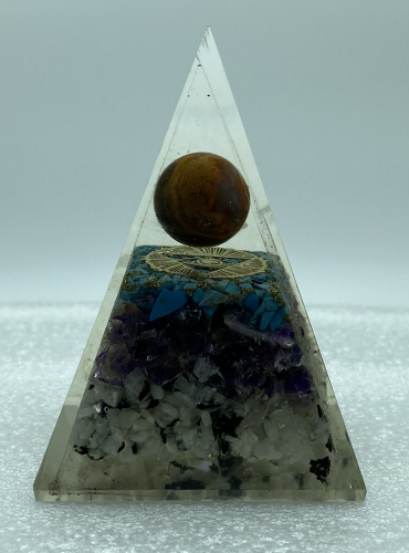 Nubian Rainbow Moonstone Amethyst Blue Howlite w Sphere Reiki Orgonite Pyramid - 5 INCH