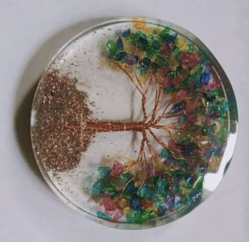 Multicolor Gemstone Tree in Orgonite Coasters Disc - 4 INCH