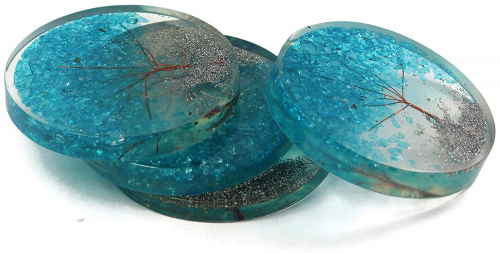 Blue Aqua Crystal Gemstone Tree in Orgonite Coasters Disc - 4 INCH
