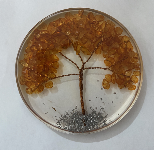 Orange Calcite Gemstone Tree in Orgonite Coasters Disc - 4 INCH