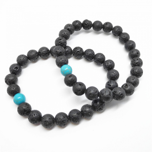 Lava + Turquoise Beads Bracelet 8 mm