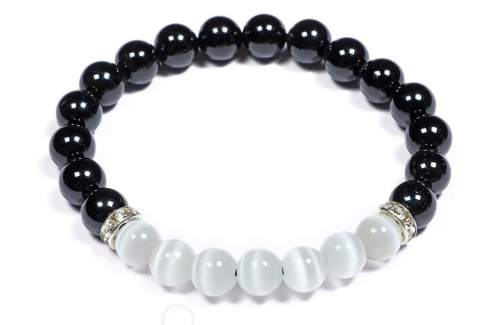 Black Obsidian + Selenite Beads Bracelet 8 mm