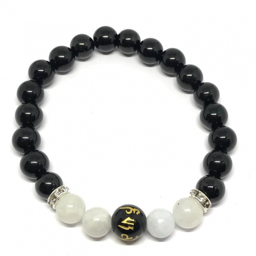 Black Obsidian + White Beads Bracelet 8 mm