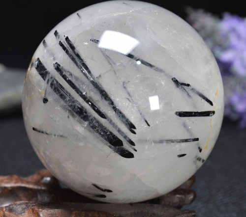 Tourmaline Rutile in Quartz Gemstone Sphere/Ball