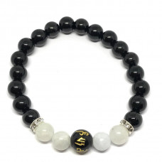 Black Obsidian + White Beads Bracelet 8 mm