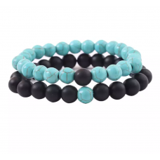 Turquoise + Black Beads Bracelet Couple Pair 8 mm
