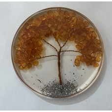 Orange Calcite Gemstone Tree in Orgonite Coasters Disc - 4 INCH