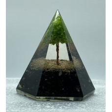 6 Faceted Black Tourmaline Green Onyx Tree Reiki Orgonite Pyramid - 3 INCH