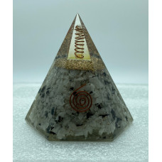6 Faceted Rainbow Moonstone Reiki Orgonite Pyramid - 4 INCH