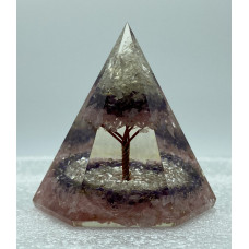 6 Faceted Rose Amethyst Crystal w Tree Reiki Orgonite Pyramid - 4 INCH