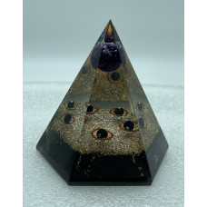 6 Faceted Black Tourmaline w Amethyst Sphere Reiki Orgonite Pyramid - 4 INCH