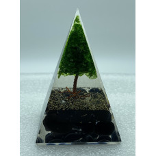 Nubian Black Tourmaline Green Onyx Tree Reiki Orgonite Pyramid - 4 INCH