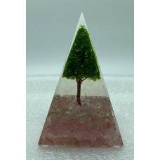 Nubian Rose Quartz Green Tree Reiki Orgonite Pyramid - 4 INCH