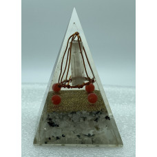 Nubian Rainbow Moonstone Selenite Stick Cage Reiki Orgonite Pyramid - 5 INCH