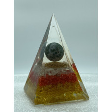 Nubian Citrine Calcite Selenite w Ball Reiki Orgonite Pyramid - 5 INCH