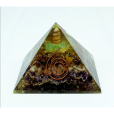Tiger Crystal Amethyst w Crystal Point Orgonite Reiki Pyramid -2 Inch