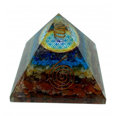 7 Chakra w Logo & Crystal Point Orgonite Reiki Pyramid -2 Inch