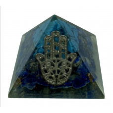 Blue Howlite Lapis Lazuli w Hamsa Symbol Orgonite Reiki Pyramid -2 Inch