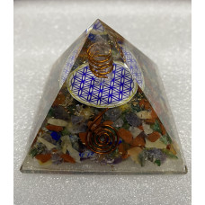 Multicolor Natural Stones w Logo Orgonite Reiki Pyramid -3 INCH