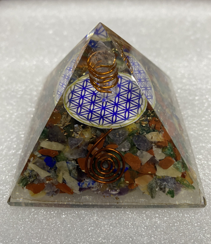 Multicolor Natural Stones w Logo Orgonite Reiki Pyramid -2 INCH