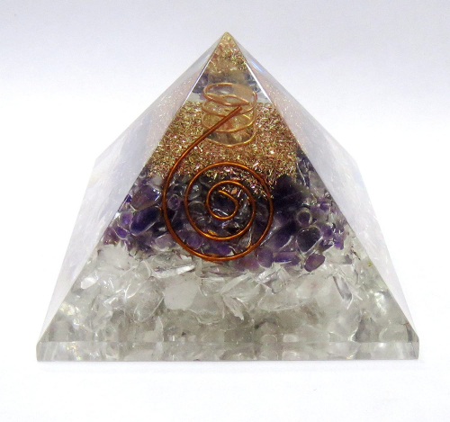Crystal Quartz Amethyst Orgonite Reiki Pyramid -3 INCH