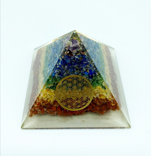 7 Chakra w Logo Orgonite Reiki Pyramid -3 INCH