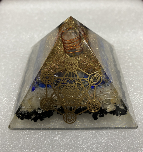 Black Tourmaline Selenite Lapis Orgonite Reiki Pyramid -3 INCH