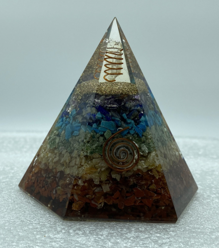 6 Faceted 7 Chakra Reiki Orgonite Pyramid - 3 INCH
