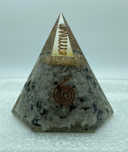 6 Faceted Rainbow Moonstone Reiki Orgonite Pyramid - 3 INCH