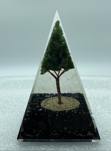 Nubian Black Tourmaline Green Tree Reiki Orgonite Pyramid - 4 INCH