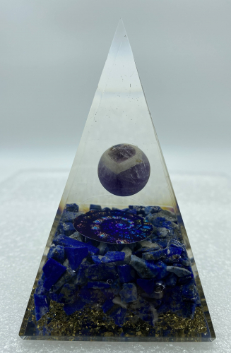 Nubian Lapis Lazuli Amethyst Sphere Reiki Orgonite Pyramid - 4 INCH