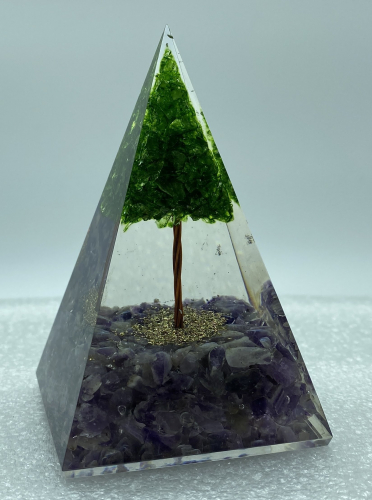 Nubian Amethyst Green Tree Reiki Orgonite Pyramid - 4 INCH