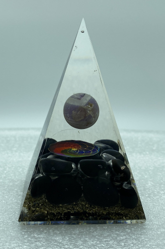 Nubian Black Tourmaline Amethyst Sphere Reiki Orgonite Pyramid - 4 INCH