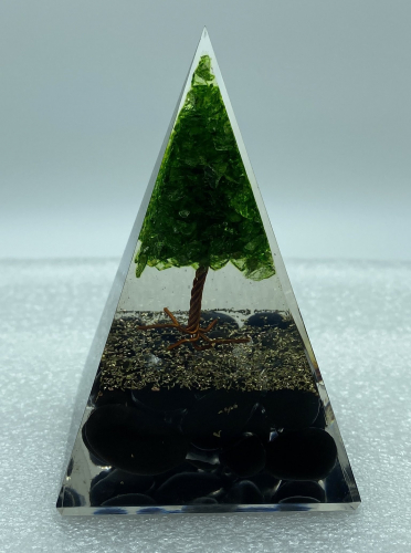 Nubian Black Tourmaline Green Onyx Tree Reiki Orgonite Pyramid - 4 INCH
