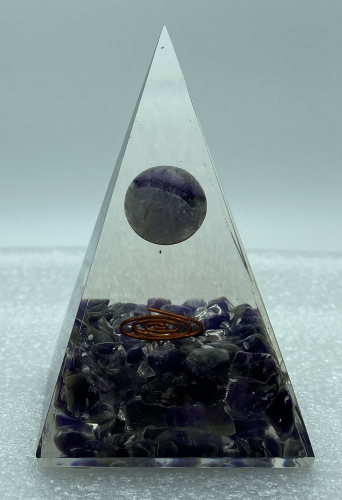 Nubian Amethyst Spiral w Sphere Reiki Orgonite Pyramid - 4 INCH