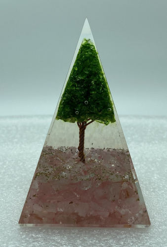 Nubian Rose Quartz Green Tree Reiki Orgonite Pyramid - 4 INCH