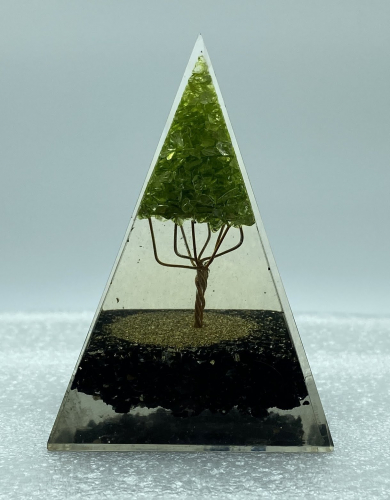Nubian Black Tourmaline Green Tree Reiki Orgonite Pyramid - 5 INCH