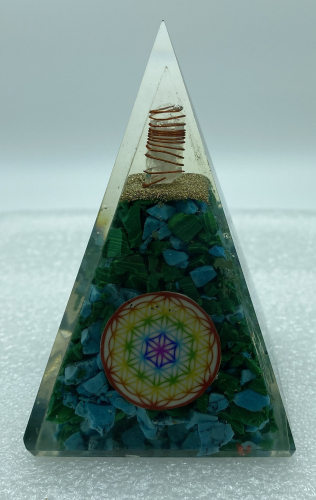 Nubian Blue Howlite Synthetic Malachite Reiki Orgonite Pyramid - 5 INCH