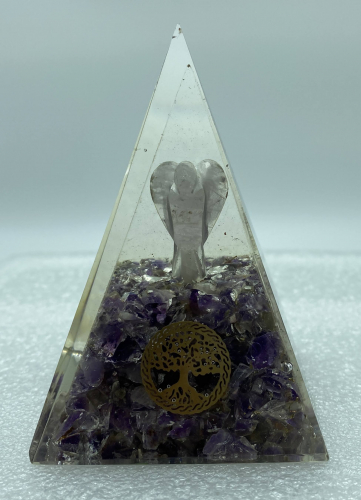 Nubian Amethyst w Crystal Angel Reiki Orgonite Pyramid - 5 INCH