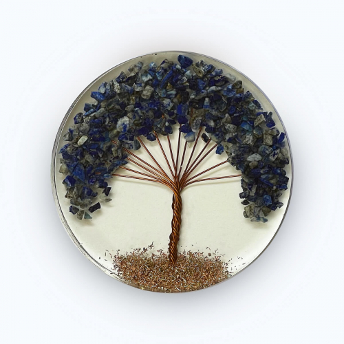 Lapis Lazuli Gemstone Tree in Orgonite Coasters Disc - 4 INCH