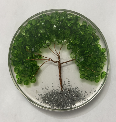 Green Onyx Gemstone Tree in Orgonite Coasters Disc - 4 INCH