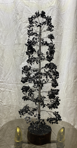 LARGE 25" 1000 Gemstones Black Tourmaline wood base Agate Stone Gemstone Tree
