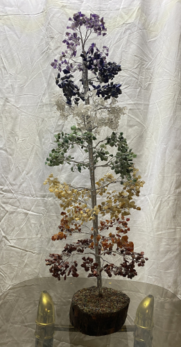 LARGE 25" 1000 Gemstones 7 Chakra wood base Agate Stone Gemstone Tree