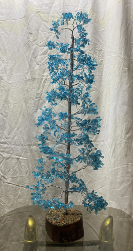 LARGE 25" 1000 Gemstones Blue Aqua Crystal wood base Agate Stone Gemstone Tree